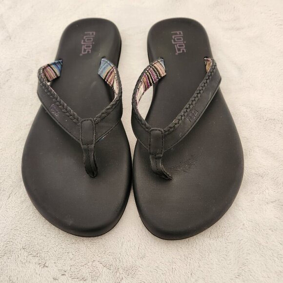 Flojos Womens Maddy Flip Flops Size 10 Black Sandals Thongs Comfort Shoes - Picture 2 of 10